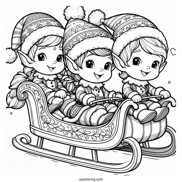 Three Elves Riding a Sleigh