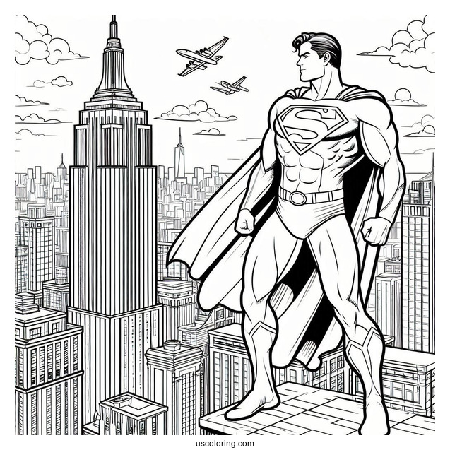 Superman Standing On Edge Of Building To Color