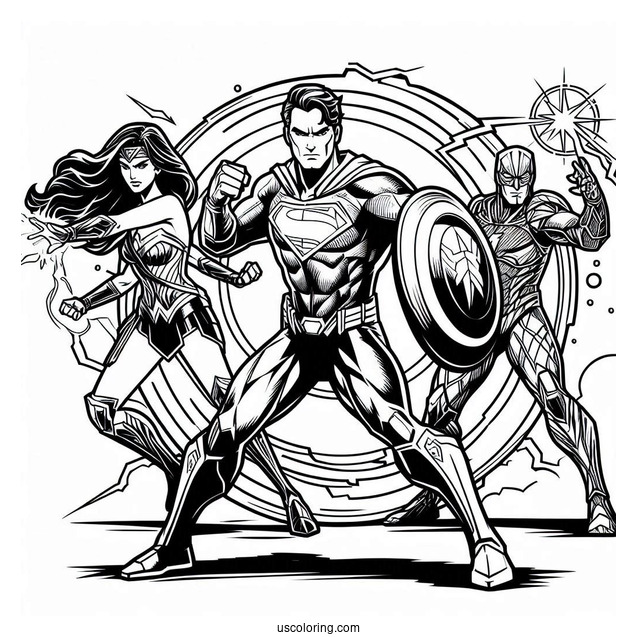 Justice League Coloring Page In Fighting Mode