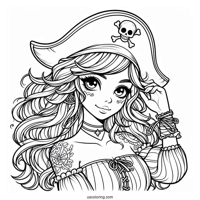 Pretty Female Pirate Coloring Page