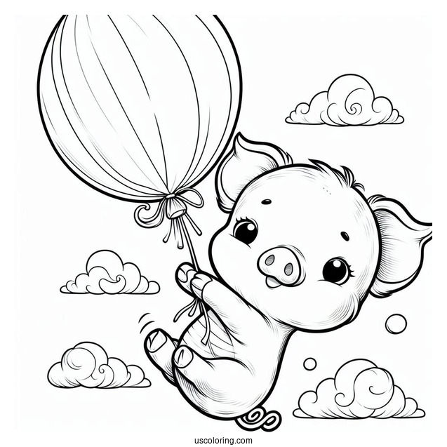 Piglet Coloring Page In The Air Clinging To A Balloon