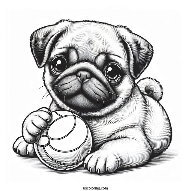 Realistic Looking Pug With Ball To Color