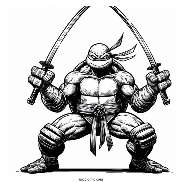 Ninja Turtles Coloring Page Of Rafael Using Twin Sai Swords