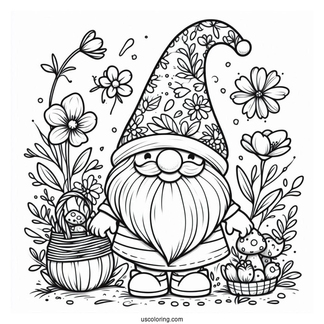 Spring Coloring Page Gnome Outline
