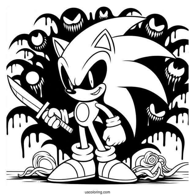 Scary Sonic Exe Coloring Page In Front Of Crying Tails