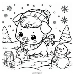 Piglet Coloring Page Playing In The Snow For Kids