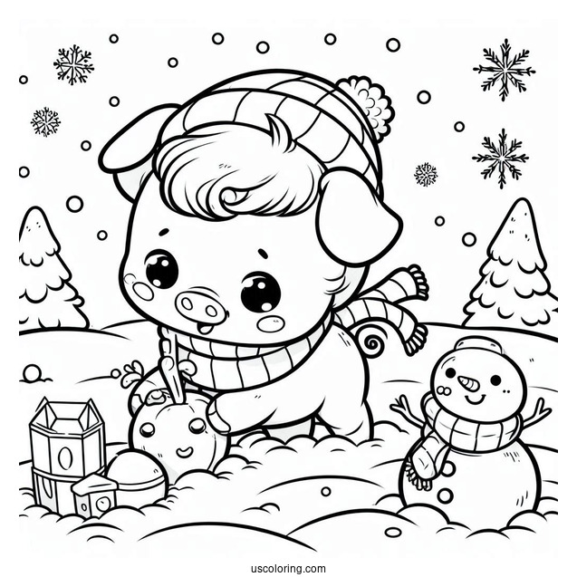 Piglet Coloring Page Playing In The Snow For Kids