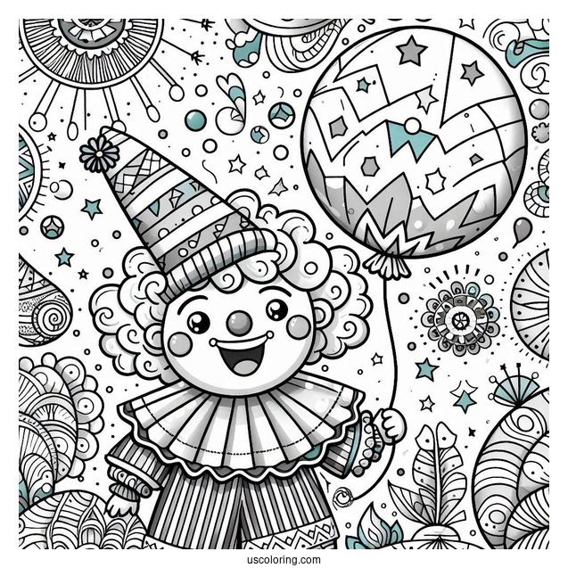 Frightening Pennywise Coloring Page Holding A Balloon With Bloody Handprints