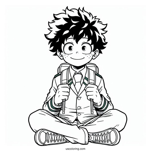 Deku Coloring Page Of Easy Izuku Midoriya Smiling For Kids