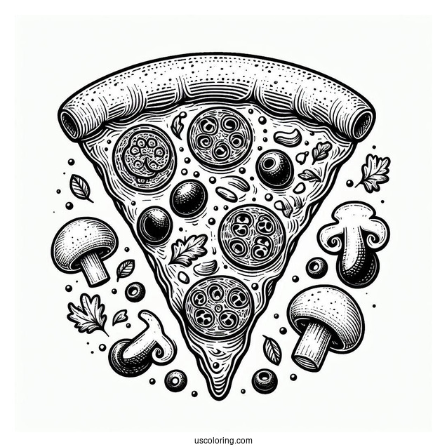 Pizza Slice With Mushrooms, Olives, And Salami