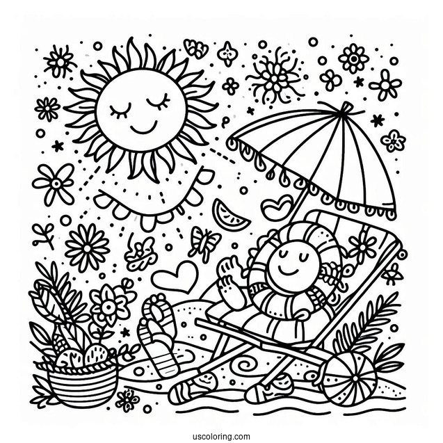 Here Comes The Sun Summer Coloring Page