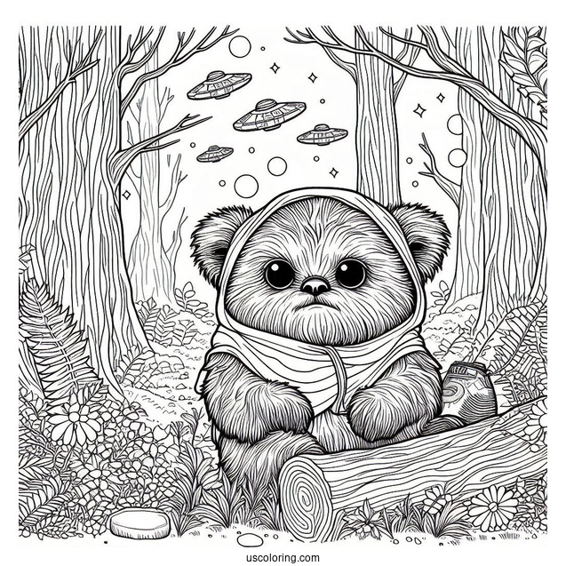 Ewok In The Forest Coloring Page
