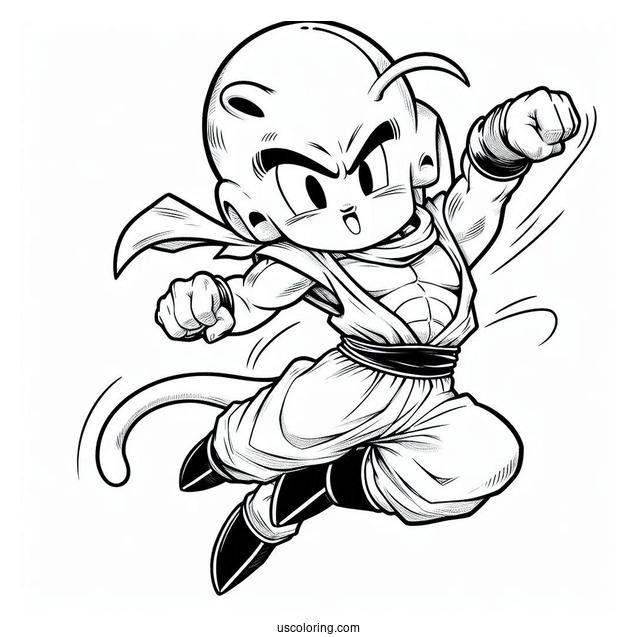 Dragon Ball Z Coloring Page Of Chiaotzu Flying Punch Pose For Kids
