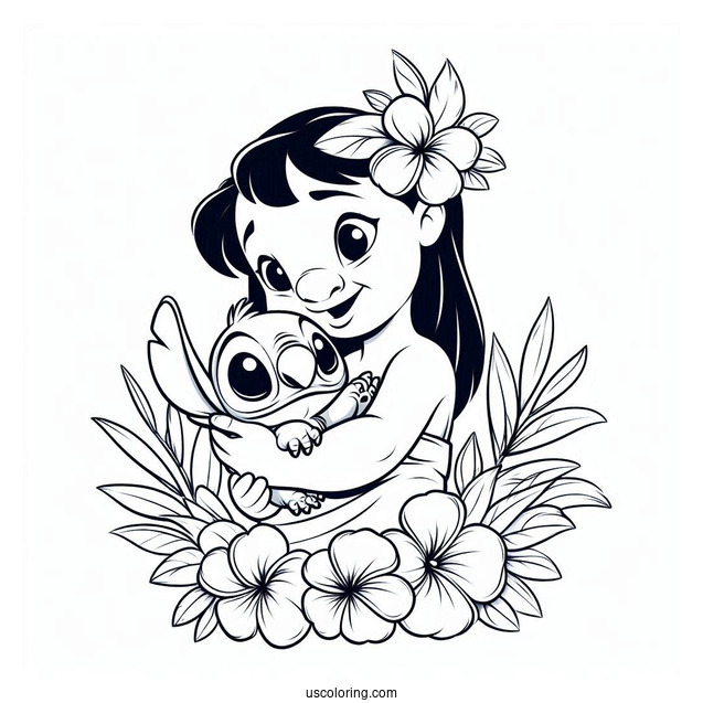 Lilo Holding a Baby Bird Coloring Page