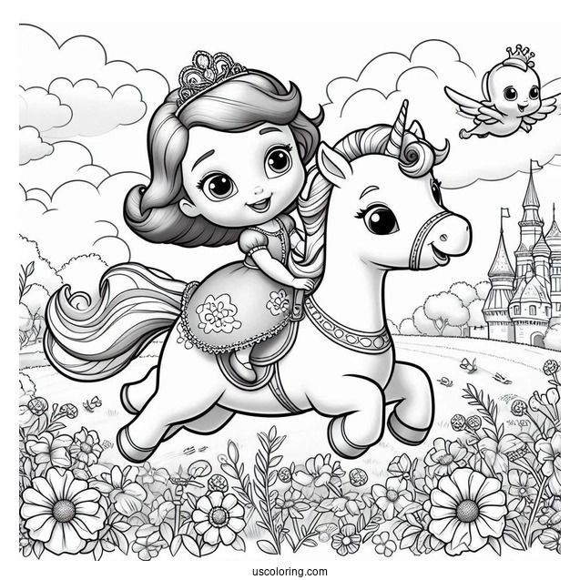 Sofia The First Coloring Page Riding Minimus In The Sky