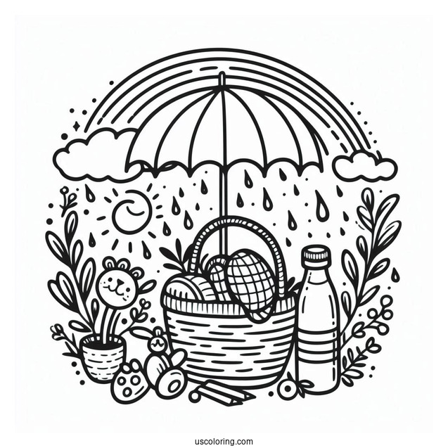 Rain Coloring Page Of Things To Bring On A Rainy Day