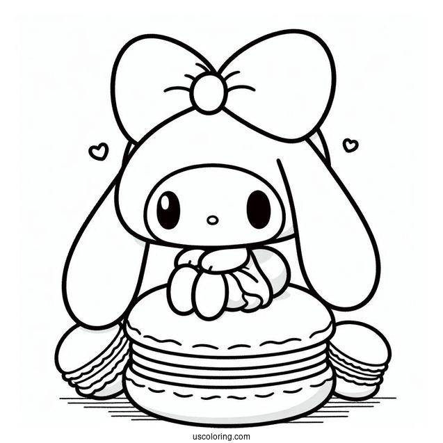 My Melody Coloring Page Sitting On Top Of Macaron