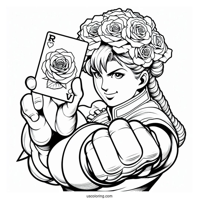 Street Fighter Coloring Page Of Rose Holding Up A Card