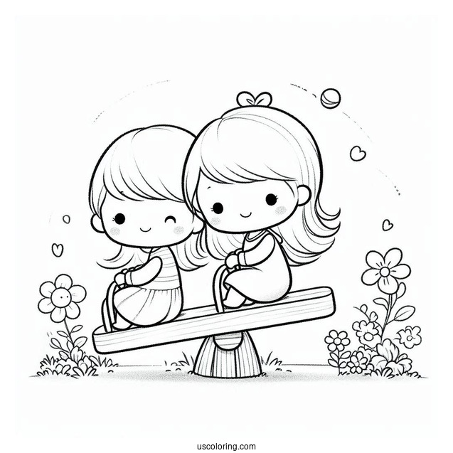 Simple Precious Moments Coloring Page Of Children Playing On Seesaw