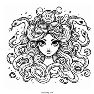 Pretty Medusa Coloring Page With Detailed Snakes
