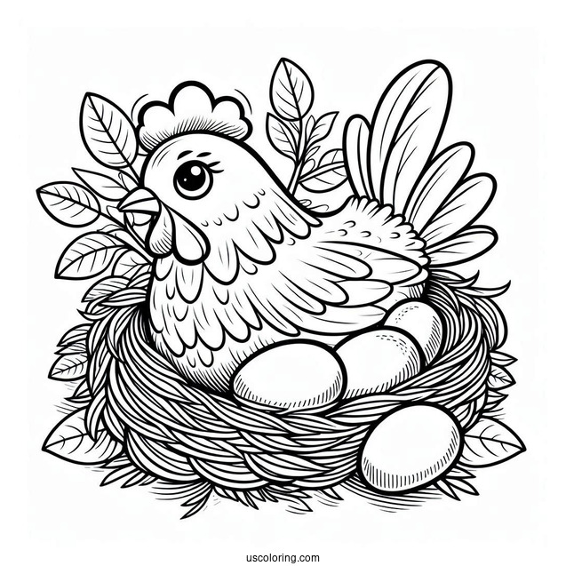 Chicken Nesting On Eggs Coloring Page