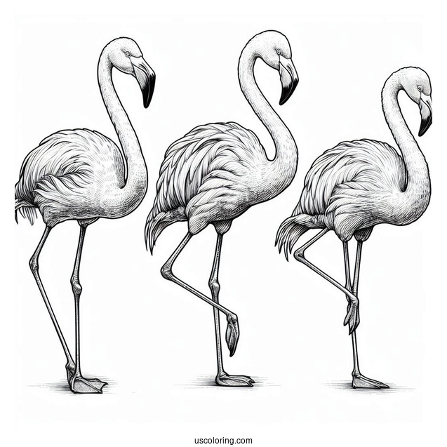 Three Realistic Looking Flamingos