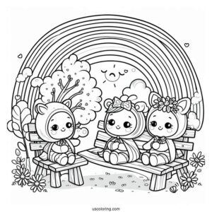 Rainbow Friends Coloring Page Watching Rainbow Babies On A Bench