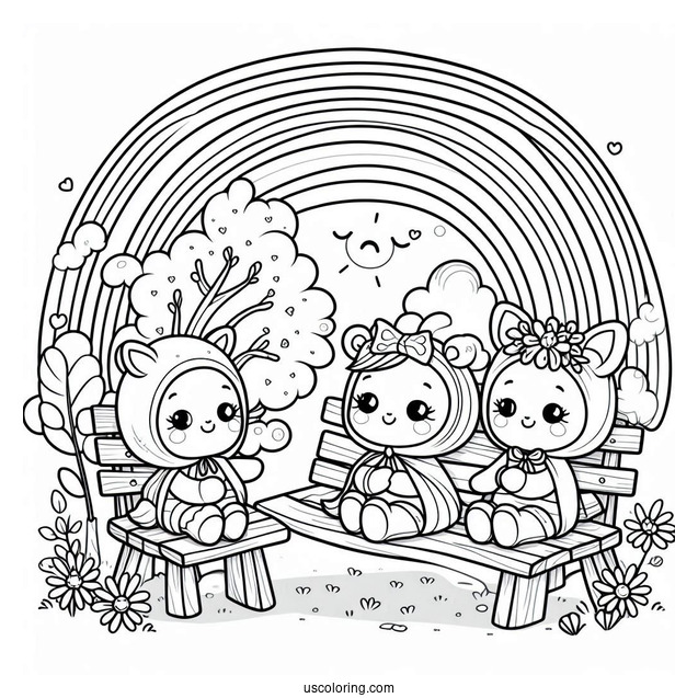 Rainbow Friends Coloring Page Watching Rainbow Babies On A Bench