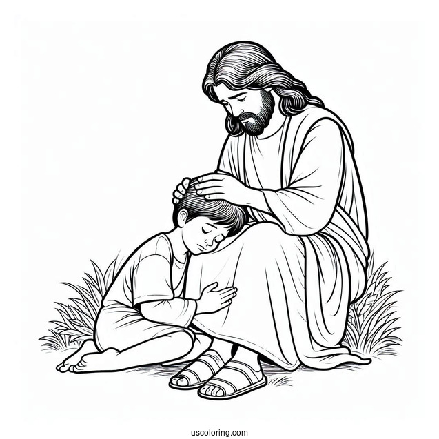 Jesus Comforting Children Coloring Sheet