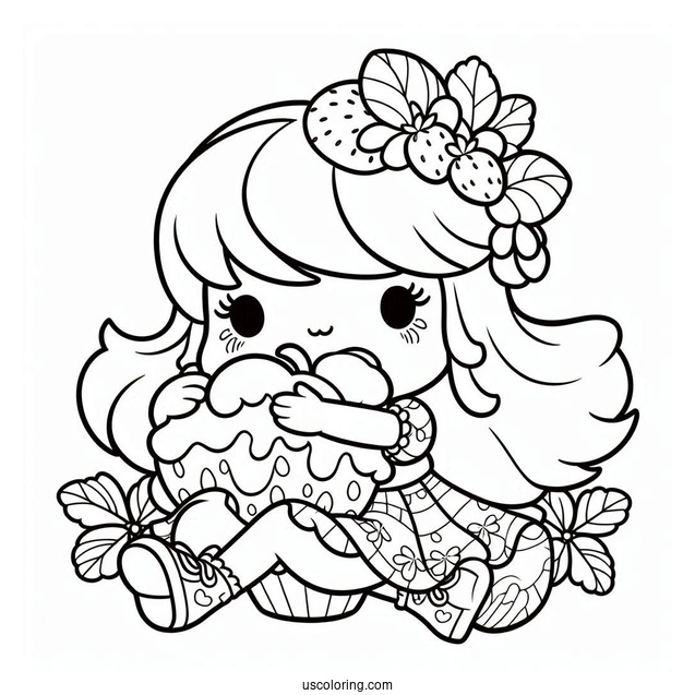 Strawberry Shortcake Coloring Page Hugging Custard Coloring Page