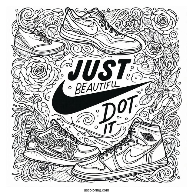 Just Do It Slogan Surrounded By Shoes Nike Coloring Page