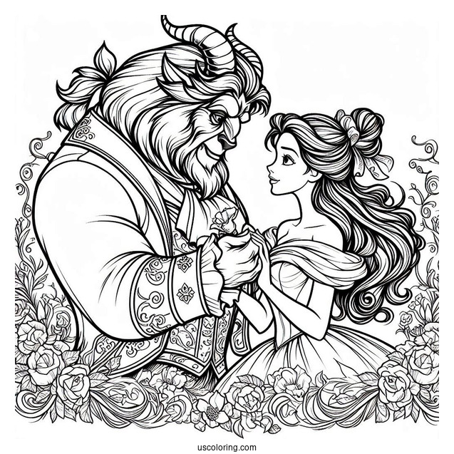 The Beast And Princess Belle To Color