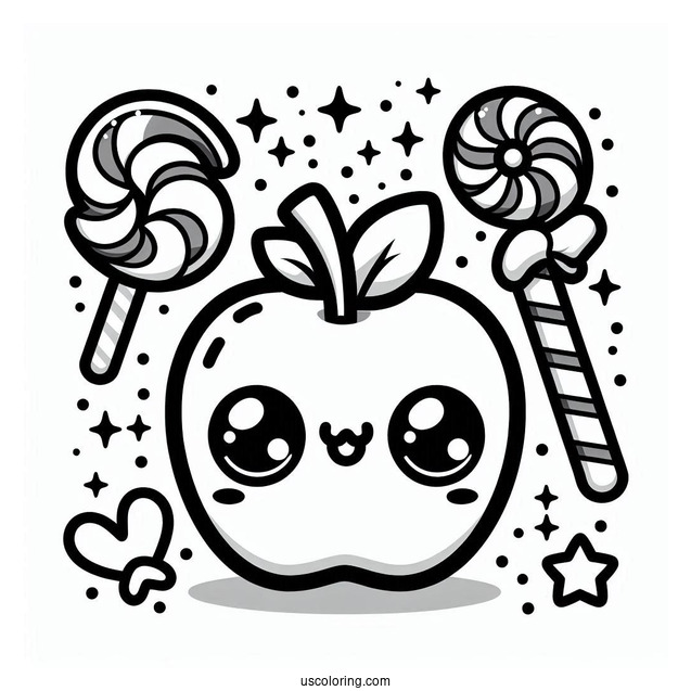 Kawaii Candy Apple Coloring Page