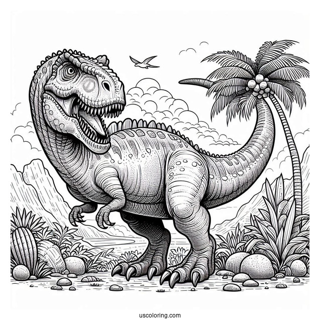 Dinosaur Coloring Page Of Detailed Roaring Tarbosaurus