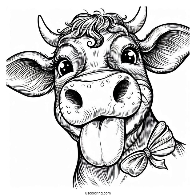 Big Cow Nose With Tongue Out Coloring Page