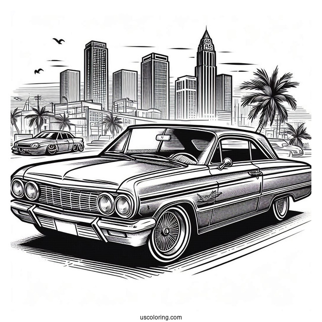 1964 Chevrolet Impala Lowrider Coloring Page In The City