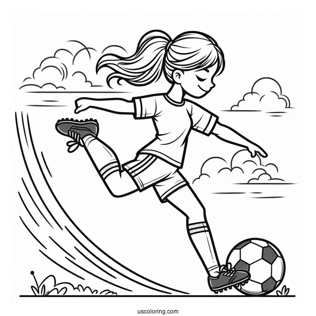 Coloring Page Of Soccer Player Kicking Ball