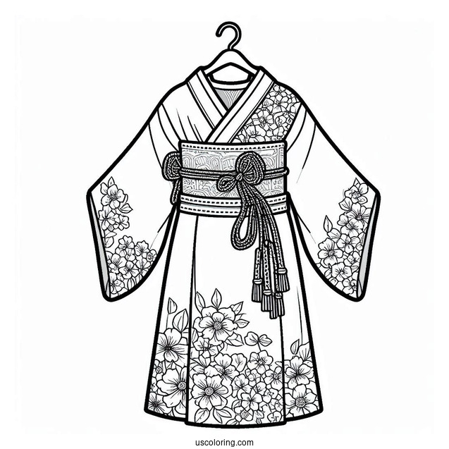 Detailed Kimono Dress Coloring Page