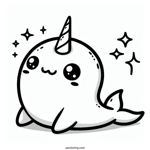 Kawaii Baby Narwhal Coloring Page For Kids