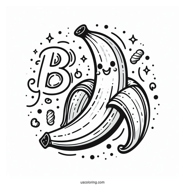 Cartoon B Is For Banana Coloring Page For Kids