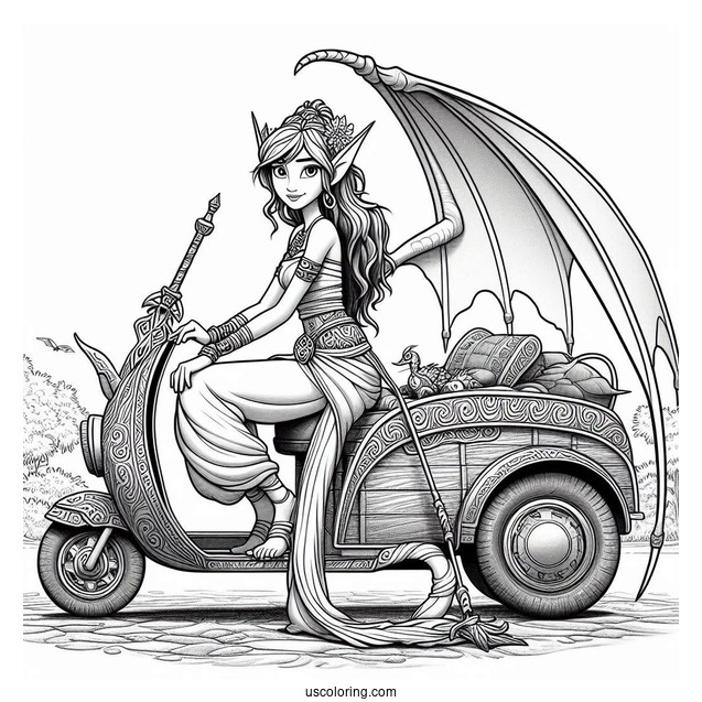 Raya Sitting On Top Of Tuk Tuk With Her Sword