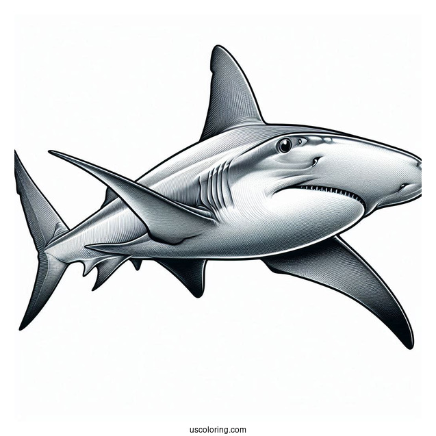 Front View Of Realistic Hammerhead Shark Coloring Page