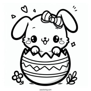 Kawaii Easter Bunny Coloring Page Hatching From Easter Egg