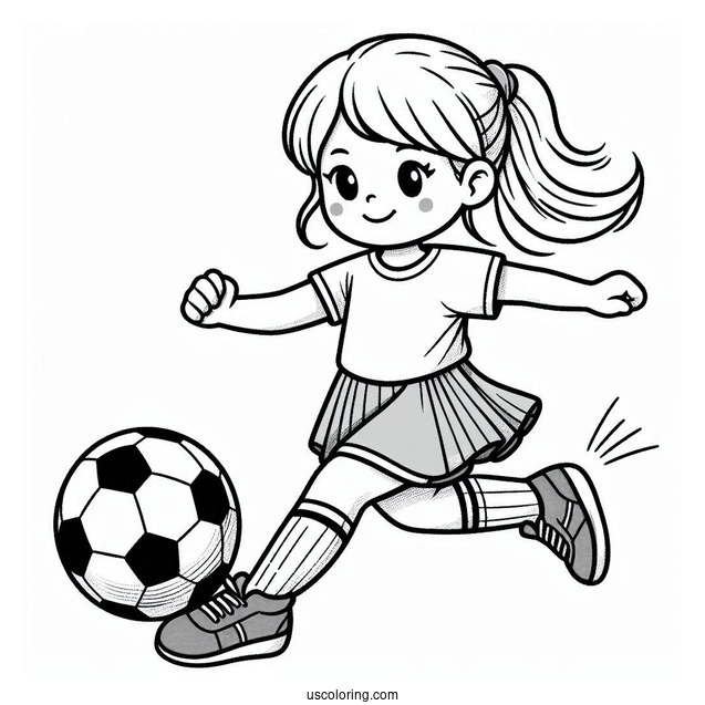 Little Soccer Coloring Page Kicking Soccer Ball For Kids