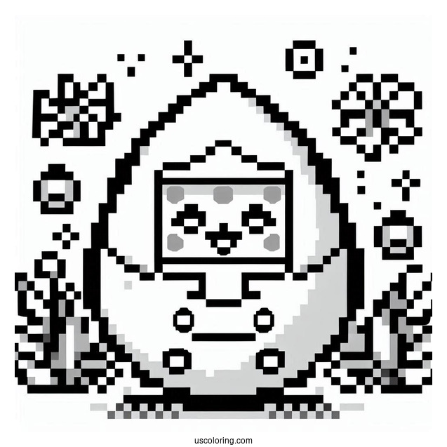 Pixelized Tamagotchi Coloring Page Featuring Tomomi For Kids