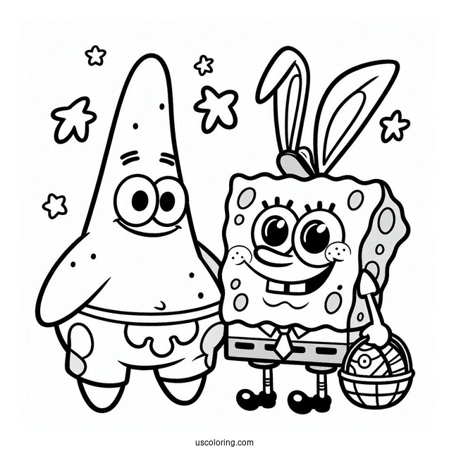 Easter SpongeBob Coloring Page And Patrick Star With Bunny Ears