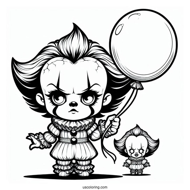 Scary Chibi Pennywise Holding A Balloon Coloring Page For Kids