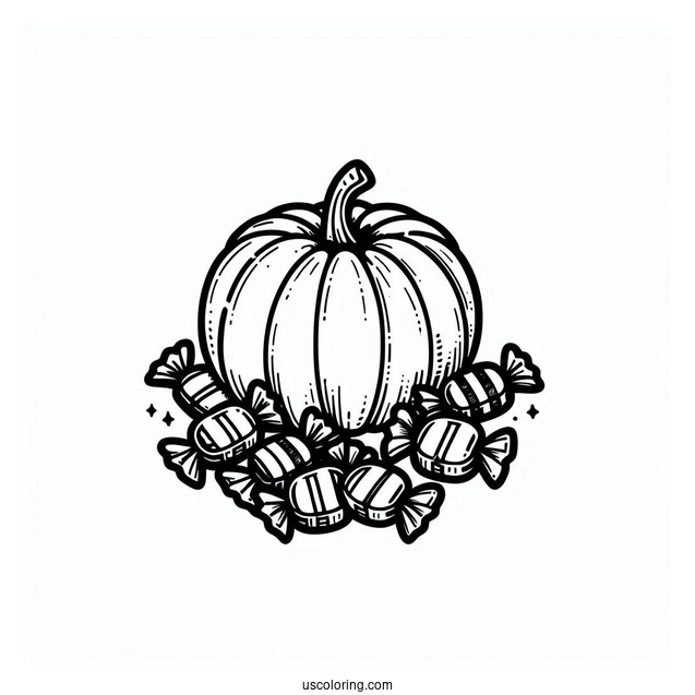 Halloween Candy In a Pumpkin To Color
