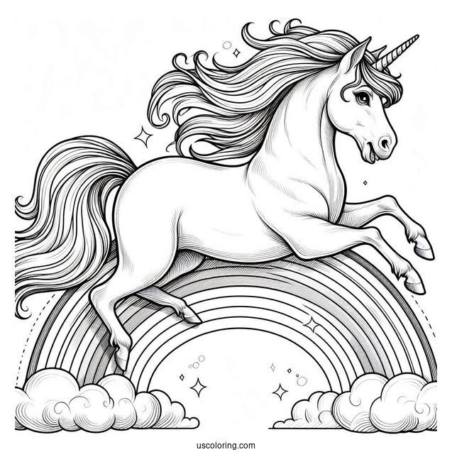 Realistic Looking Unicorn Galloping On a Rainbow