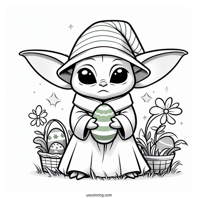 Easter Themed Baby Yoda To Color